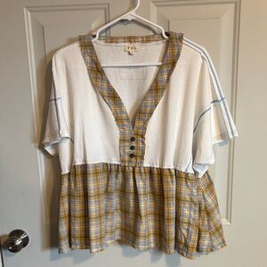 POL Yellow and Blue Plaid Top